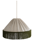 Suspension bohème à franges Bella en tissu rayé olive, faite main par Hautlalampe