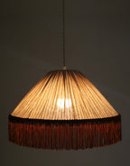 Suspension bohème à franges Bella en tissu rayé terracotta, faite main par Hautlalampe