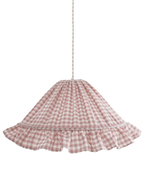 Suspension conique Emilia en tissu à petits carreaux rose, volant froncé en bordure.