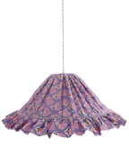 Suspension conique en tissu mauve à motif fleurs coquillage, fronces et câble suspendu