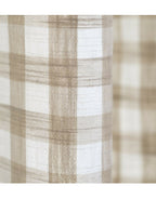 Tissu en coton à carreaux vichy beige, gros plan sur la texture et le motif