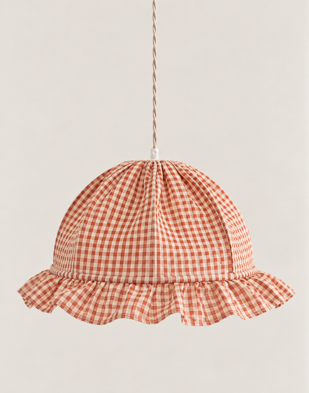 Margaret round dome pendant light with gingham ruffle