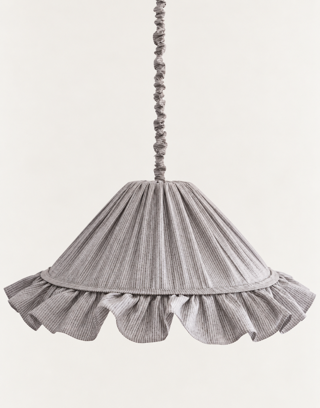 Emilia pendant lamp, pleated ruffled lampshade, grey stripes