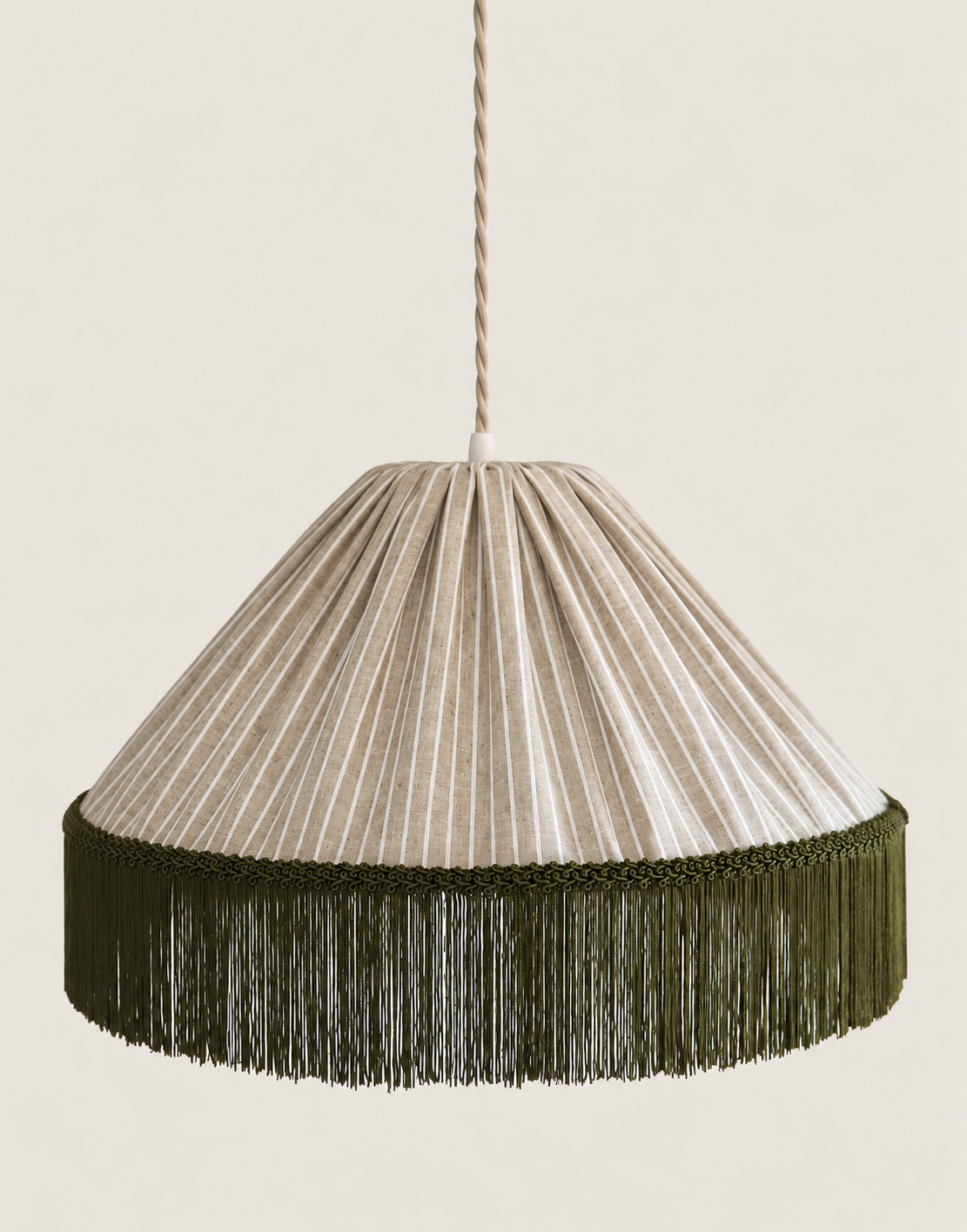 BELLA Olive Striped Pendant Light, boho fringe