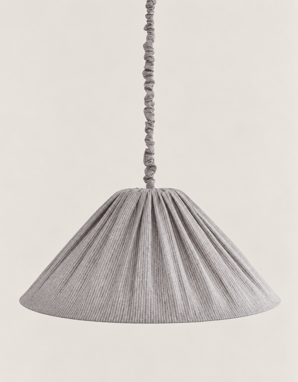 "Malala" pleated linen and cotton pendant lamp, fine stripes, Classic Grey