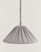 "Malala" pleated linen and cotton pendant lamp, fine stripes, Classic Grey