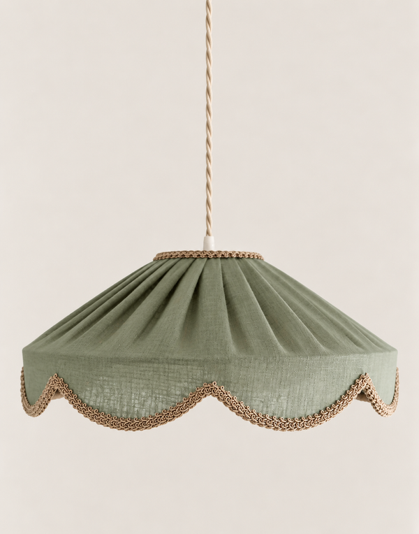 Cosette solid floral pendant light in "powder sage"