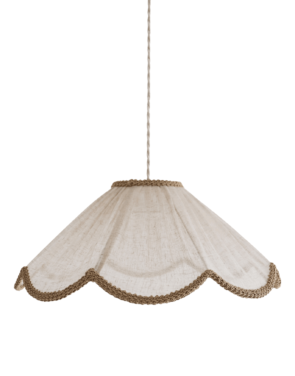 Suspension forme florale beige avec bord ondulé et finition tressée