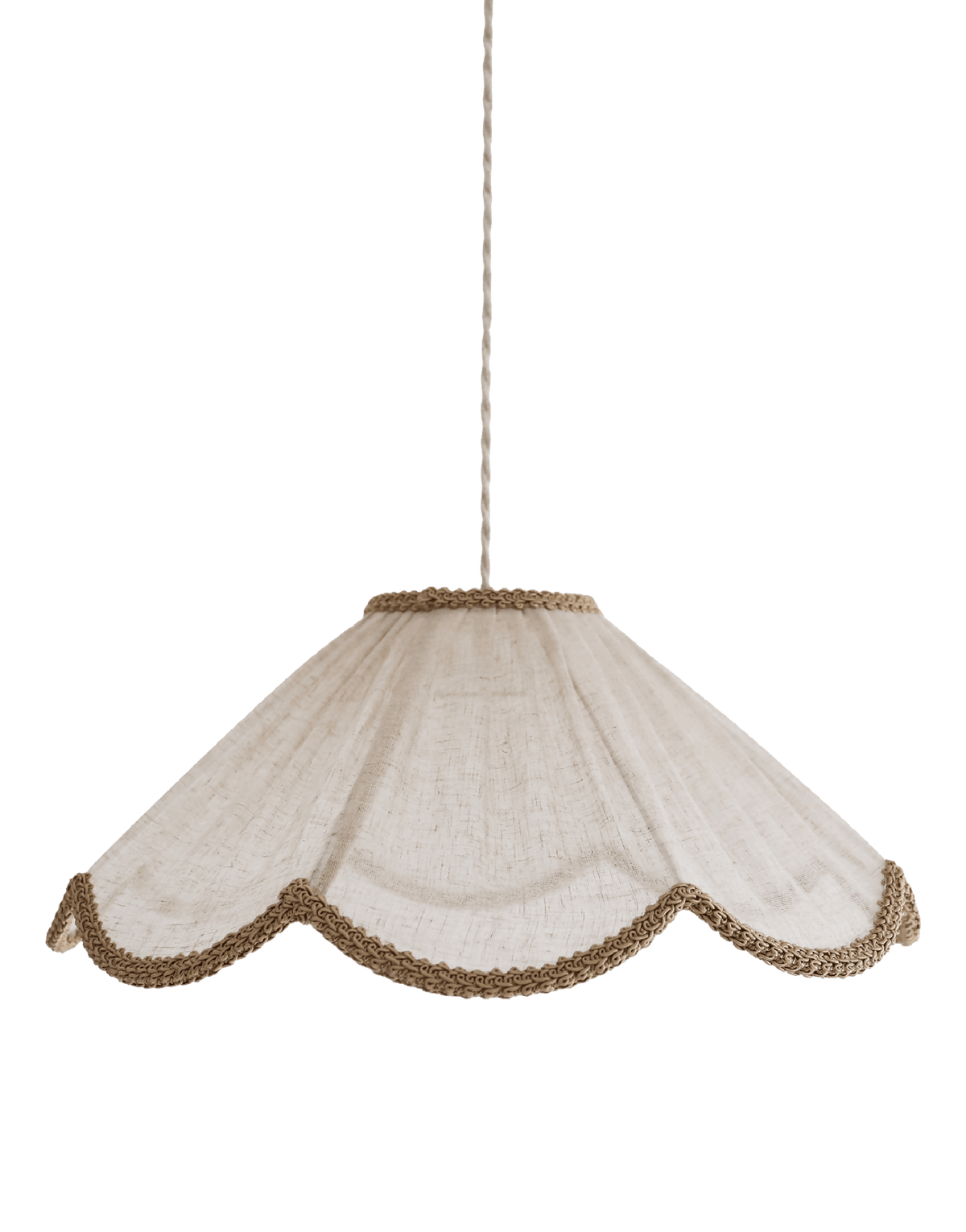 Suspension forme florale beige avec bord ondulé et finition tressée
