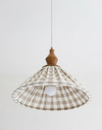 Suspension plissée à grands carreaux beige, abat-jour cloche avec diffuseur