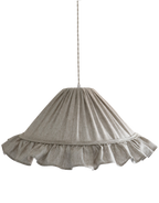 Suspension Emilia en tissu à fines rayures olive et blanches, volant plissé main, fabriquée en France par Hautlalampe