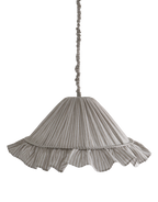 Suspension Emilia en tissu rayé olive et blanc à volant plissé main, fabriquée en France par Hautlalampe