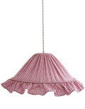 Suspension Emilia en tissu rayé rouge et blanc à volant plissé main, fabriquée en France par Hautlalampe