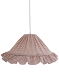 Suspension Emilia en tissu rayé terracotta et blanc à volant plissé main, fabriquée en France par Hautlalampe