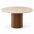 Table en travertin et pied en bois de hêtre
