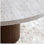 Table en travertin et pied en bois de hêtre