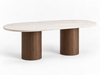 Travertine table with beech wood legs