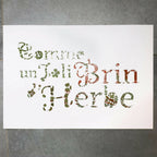 Tableau A3 sans cadre, composition de lettres en plantes séchées vertes et brunes
