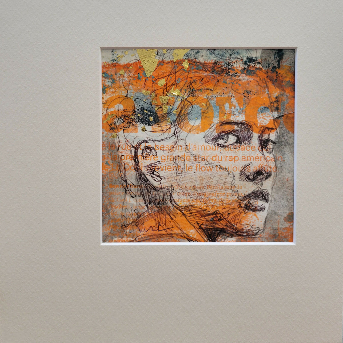Tableau « la force » : visage stylisé orange et gris avec lettrage, cadre fin noir.