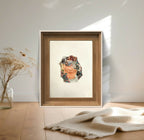 Tableau portrait en cadre bois, visage en collage d’enfants, composition centrale