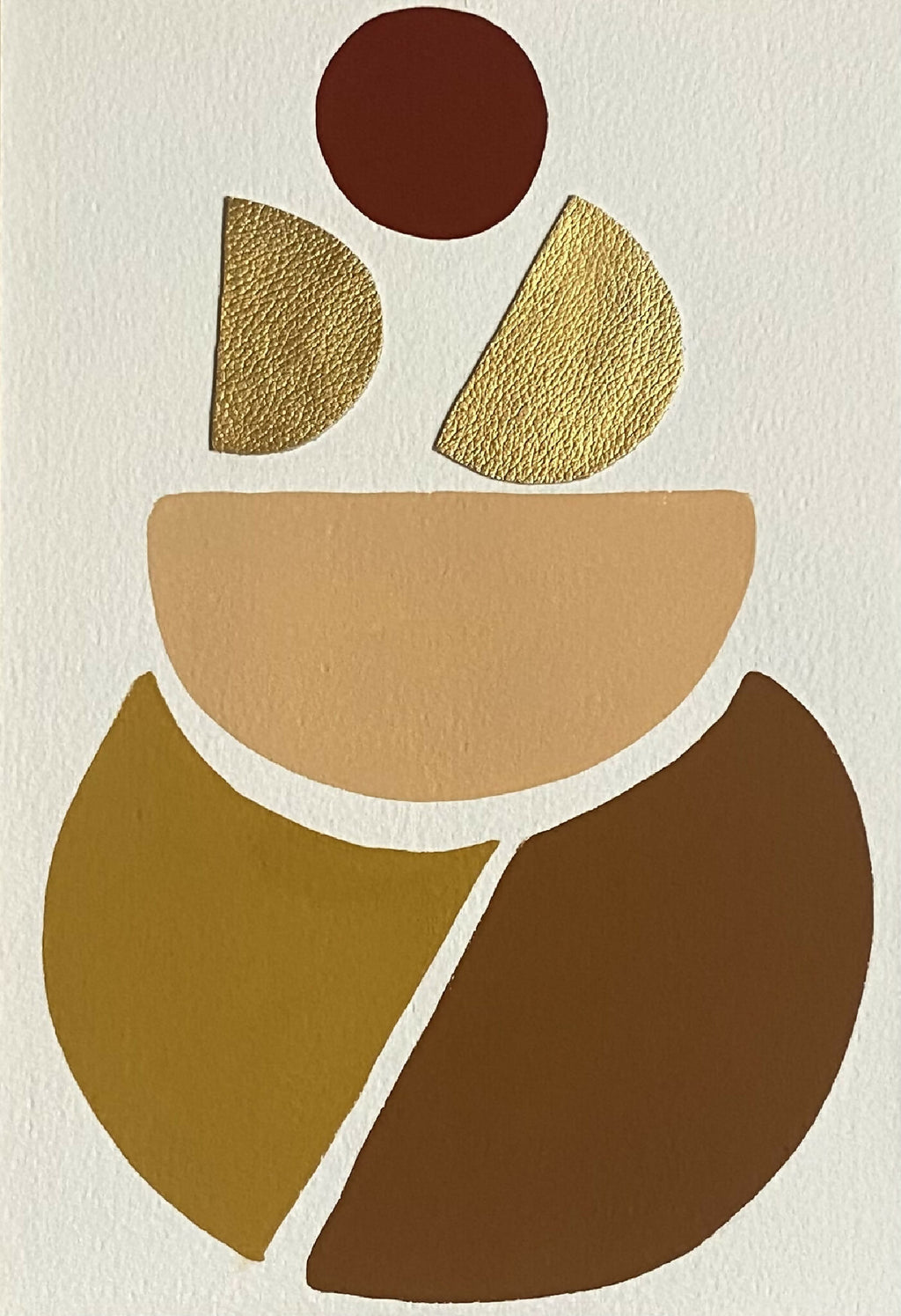 Tableau abstrait sur toile, formes géométriques beige, ocre et brun
