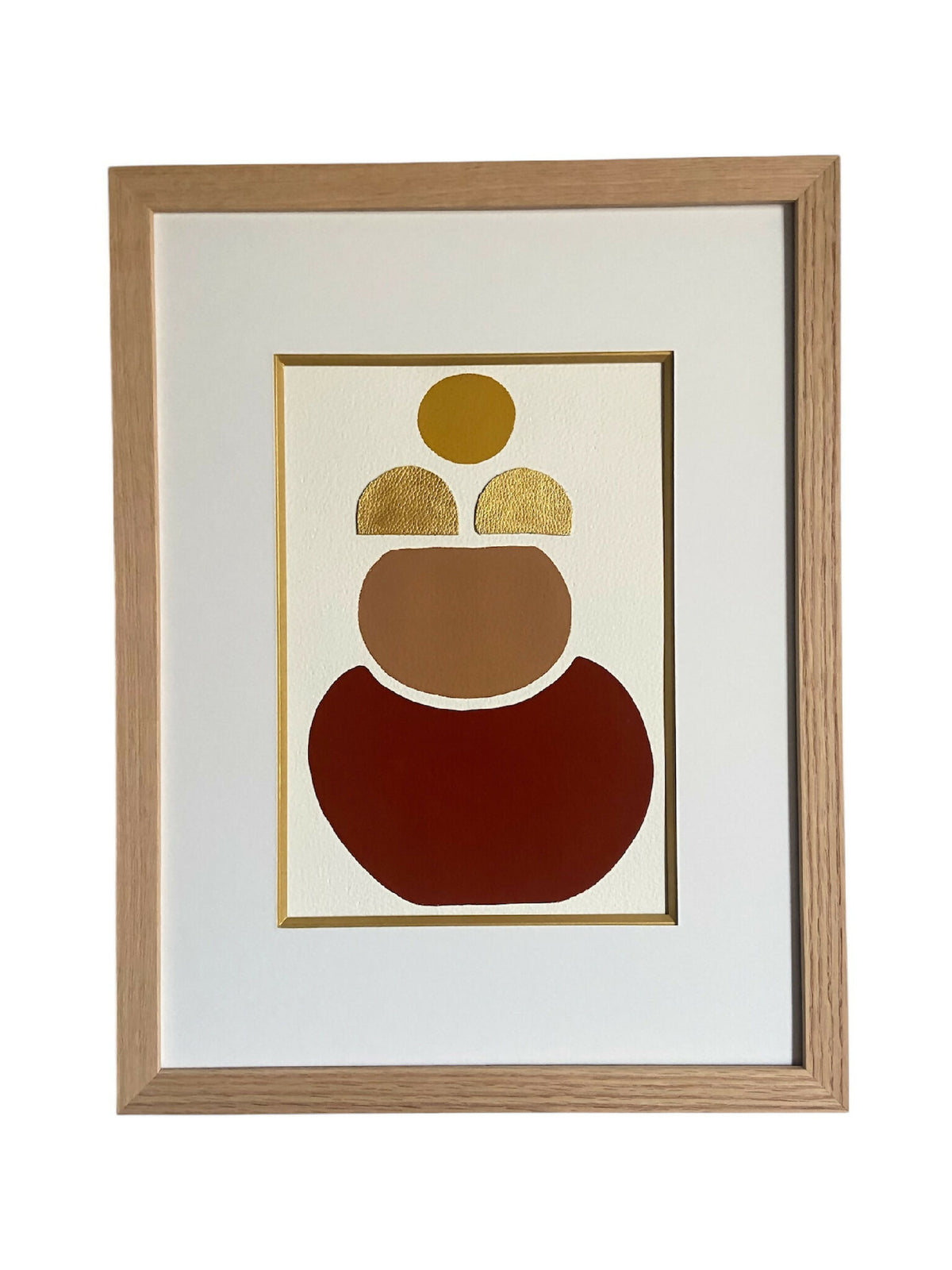 Tableau encadré, silhouette abstraite rouge et dorée avec têtes superposées