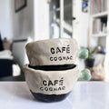 Paire de tasses espresso en céramique beige «Café cognac» avec anses vertes