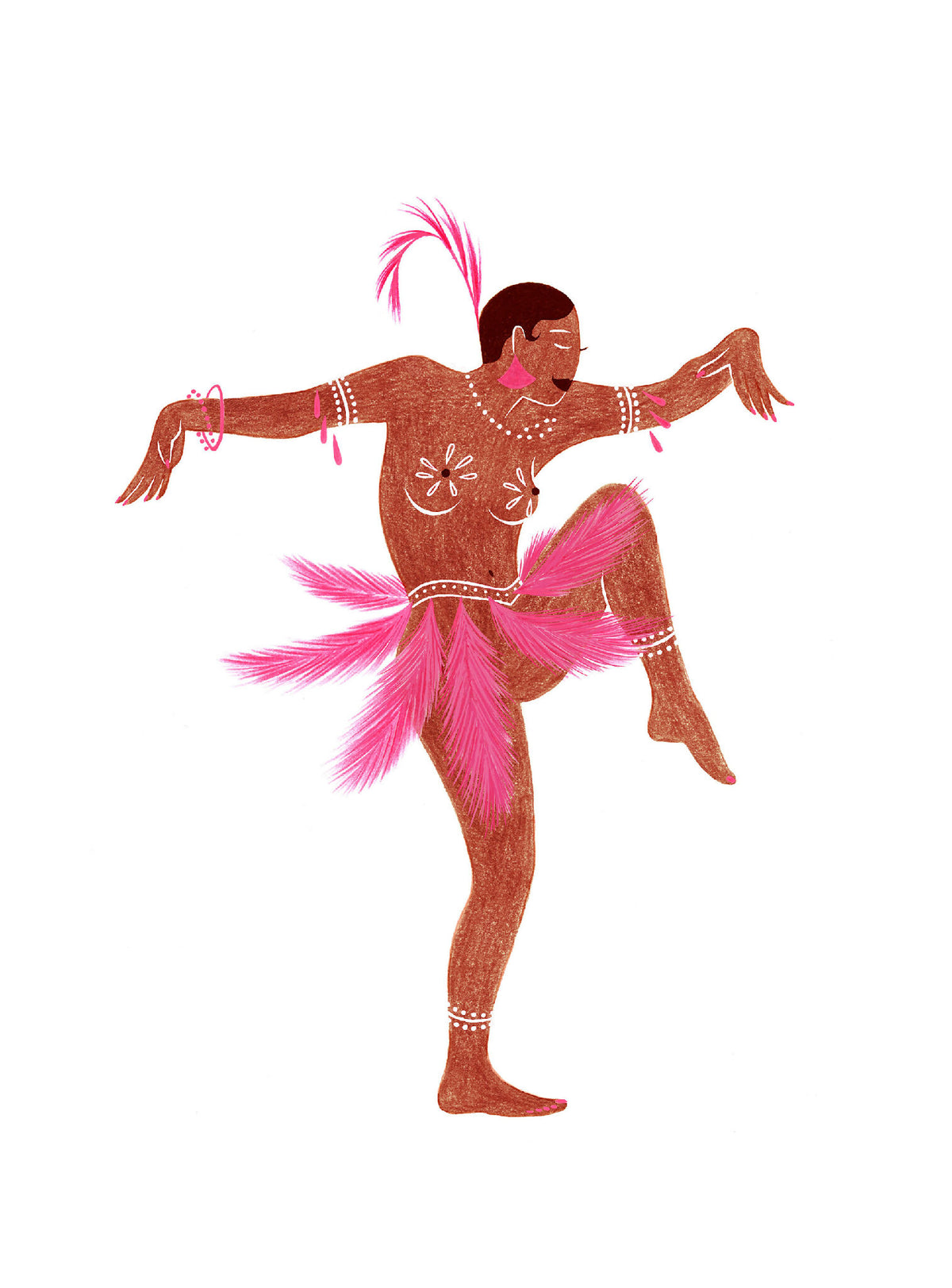 Carte du tirage d’art Joséphine : ballerine rose et rouge, tutu rose, pose de danse.
