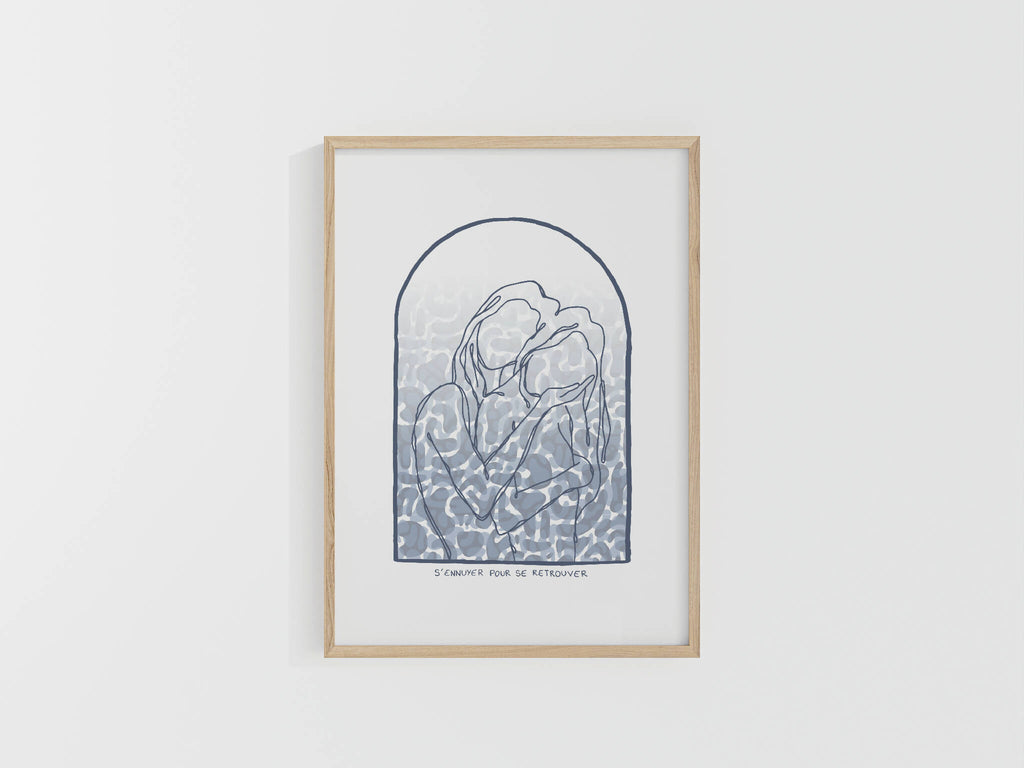 Affiche A4 encadrée, illustration bleue en arche avec plantes et feuillages