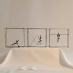 Tryptique décoratif en métal, trois panneaux avec silhouettes d’exercices