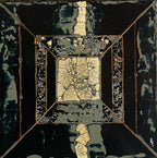Décoration murale carrée abstraite, noir et doré, motif craquelé
