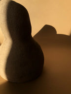 Vase beige à silhouette ronde, texture granuleuse, intérieur non visible