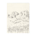 Tirage d’art numéroté et signé : paysage au crayon, palmiers et montagnes