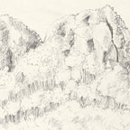 Tirage d’art numéroté : croquis au crayon de montagnes et palmiers