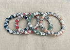 Bracelet en perles de porcelaine multicolores, perles blanches, bleues, rouges et vertes