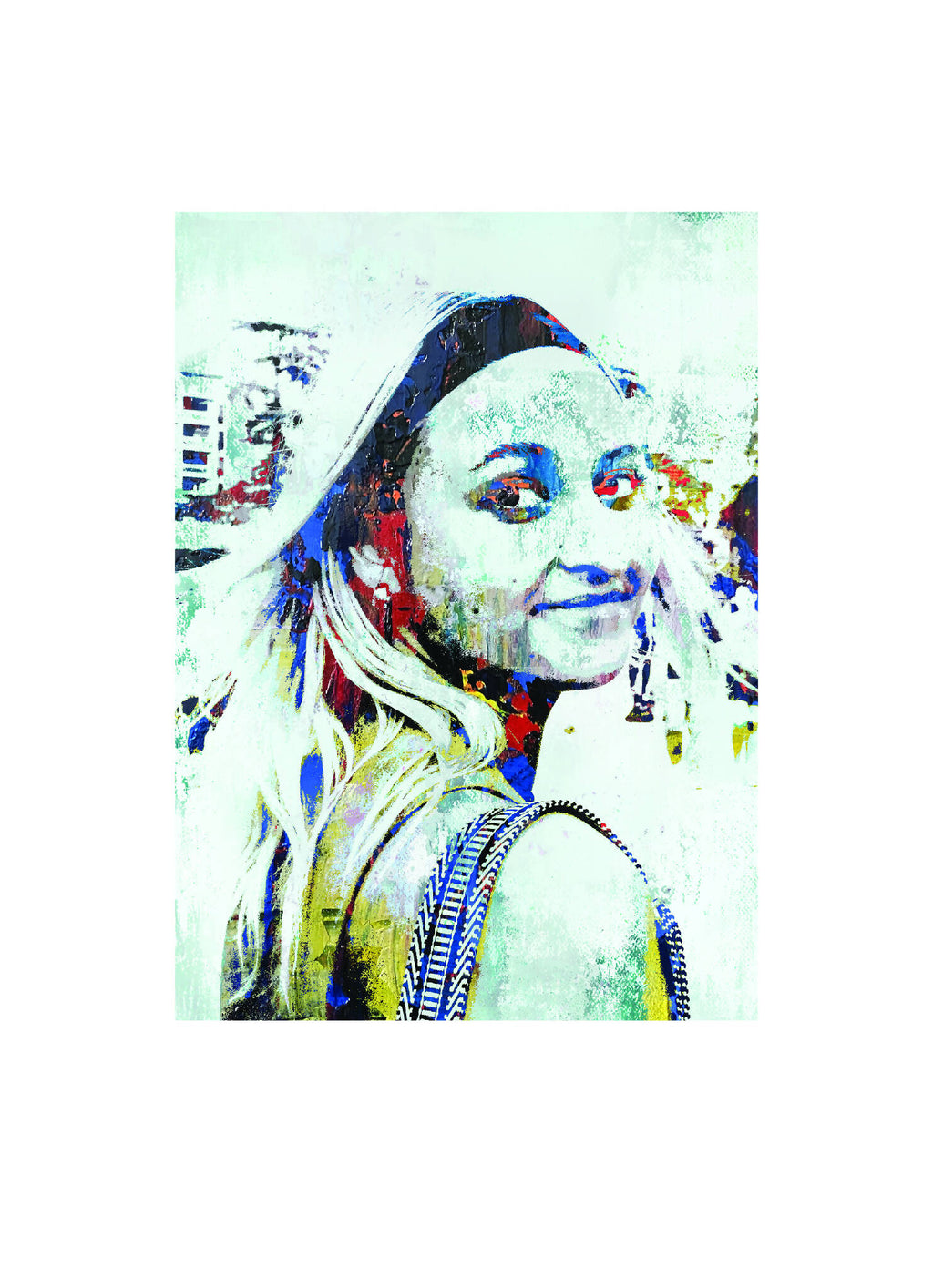 Portrait numérique de femme, impression abstraite colorée, visuel carré sans cadre