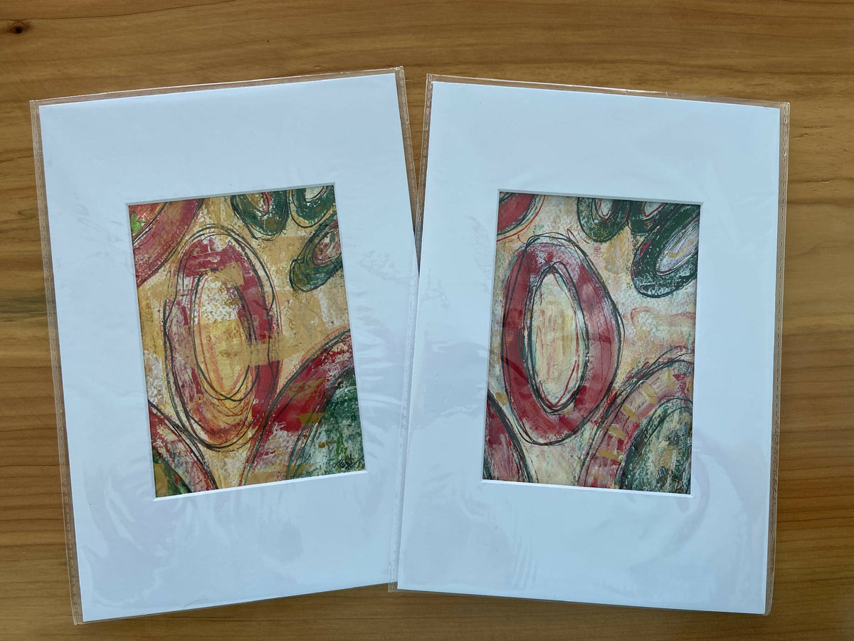 Deux impressions sur carton blanc, motifs d’avocats multicolores, série Avocats N7