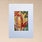 Affiche d’art abstrait sur fond blanc, motif ovale rouge avec accents verts