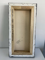 Cadre au dos du tableau, inscription verticale « ASCENSION GLACIALE » sur fond clair.
